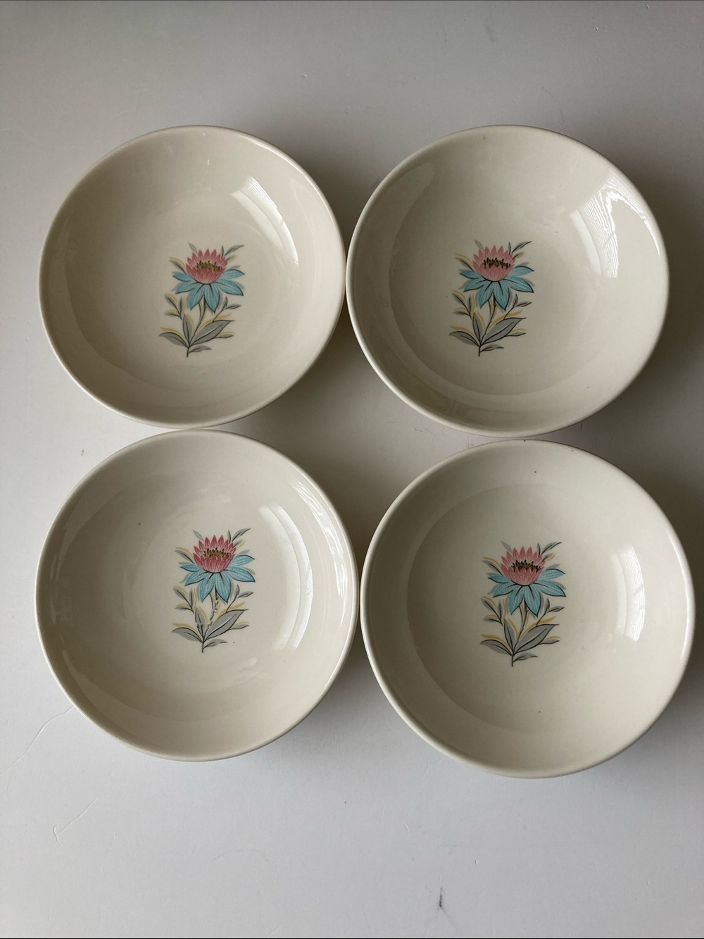 4 Vintage Steubenville Pottery Fairlane Pattern Small Round Plate Floral Set